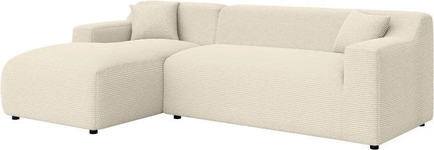 Divano angolare beige/color crema (con penisola a sinistra e chaise lounge) rivestito in velluto a coste Martin – Ropez