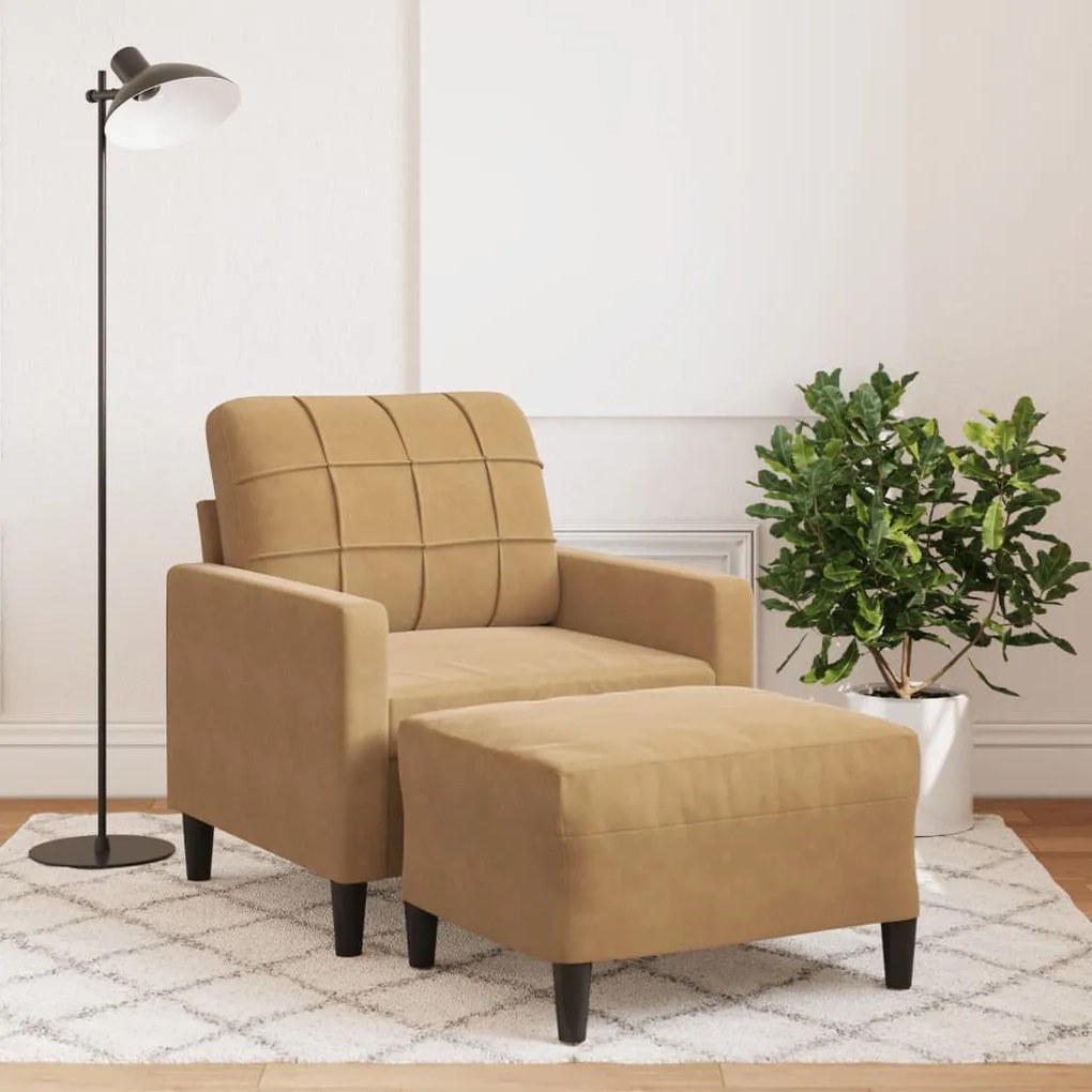 Poltrona Con Poggiapiedi Marrone 60 Cm İn Velluto /