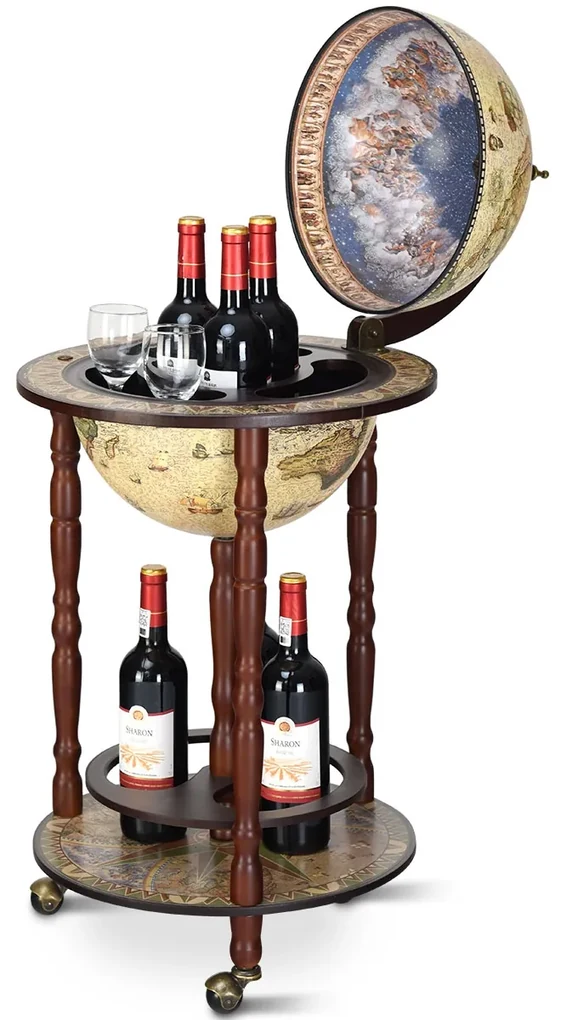 Costway Mappamondo bar con ruote Mobile porta liquori disegno innovativo e pratico 88x45x45cm Beige