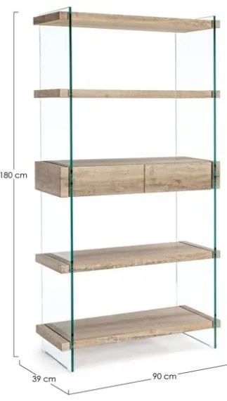 Libreria In Vetro 2 Cassetti 4 Mensole In Legno Rovere Line Kenya Bizzotto 90x39x180