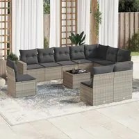 Set Divani da Giardino 11 pz con Cuscini in Polyrattan Grigio 3251459