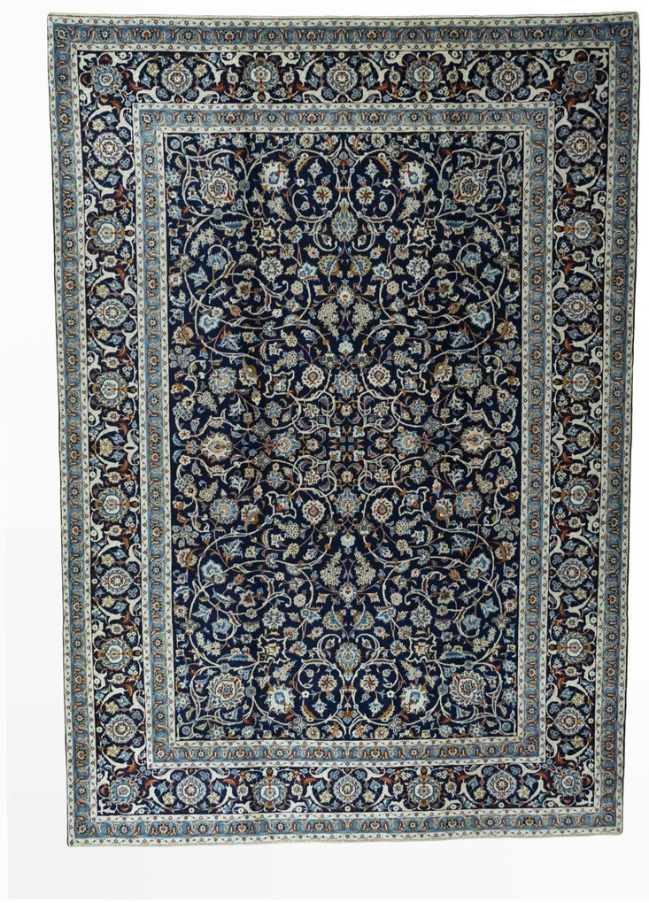 Kashan Tappeto 250 x 360 Blu (Iran) Annodato A Mano