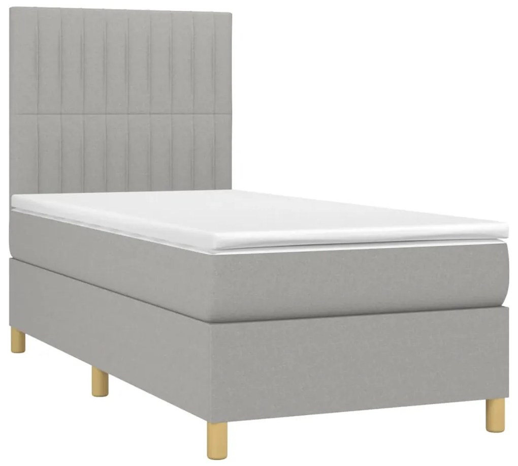 Letto a molle materasso e led grigio chiaro 90x190 cm tessuto