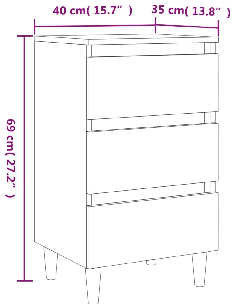 Comodino con Gambe in Legno Massello Rovere Fumo 40x35x69 cm