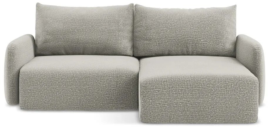 Divano angolare grigio chiaro allungabile/con contenitore (con penisola a destra) Kalena – Makamii