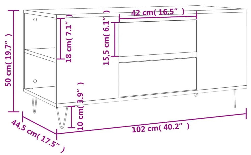 Tavolino Salotto Rovere Sonoma 102x44,5x50 cm Legno Multistrato