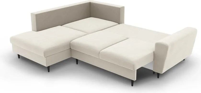 Divano angolare beige allungabile e con contenitore (con penisola a sinistra/a L) con rivestimento in velluto Kyoto – Cosmopolitan Design