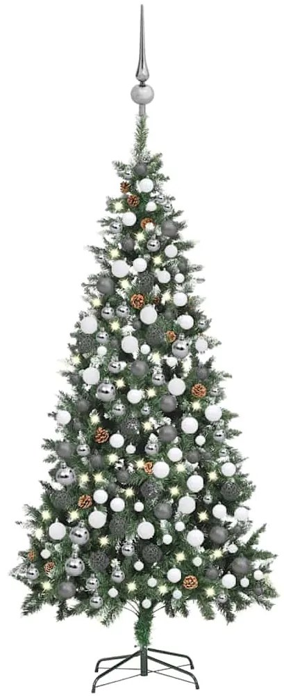Albero Di Natale Preilluminato Con Palline E Pigne 210 Cm /