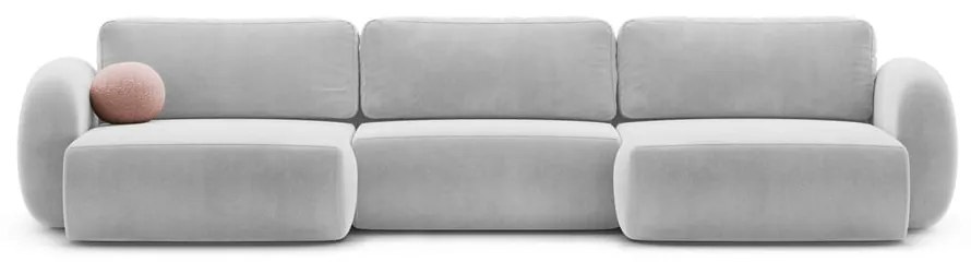 Divano angolare grigio chiaro allungabile/con contenitore (a U) con rivestimento in velluto Tonale – Cosmopolitan Design