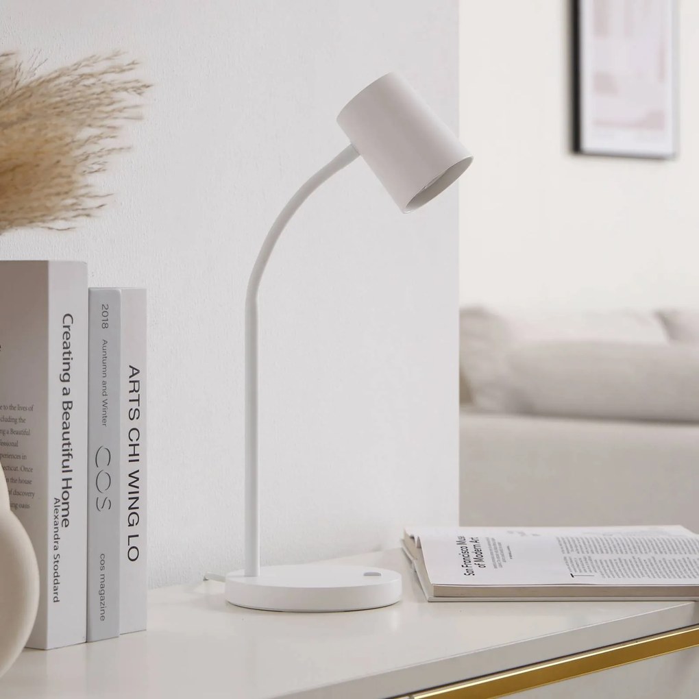 Lampada da scrivania Radka Lindby, Bianco / Opale, Studio / Ufficio, Plastica, Moderno, Lampada da tavolo