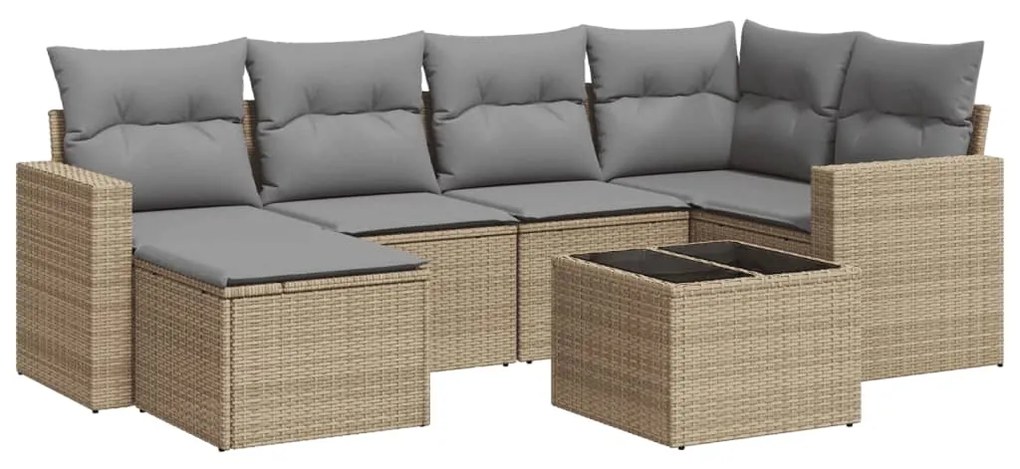 Set divani da giardino 7 pz con cuscini beige in polyrattan