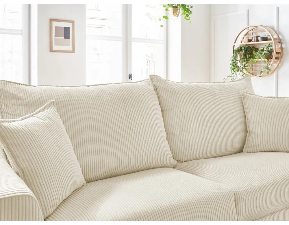 Divano color crema allungabile con rivestimento in velluto a coste 225 cm Augustin – Bobochic Paris