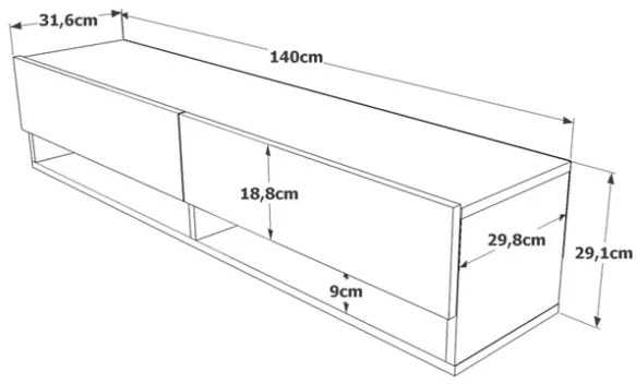 Mobile Tv Sospeso 140x32x30 Effetto Legno Rovere E Bianco Evolution