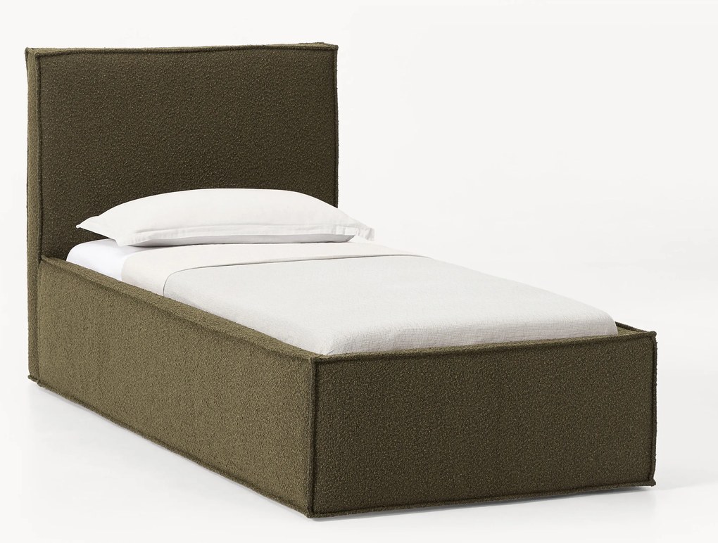 Letto singolo imbottito in bouclé con contenitore Dream