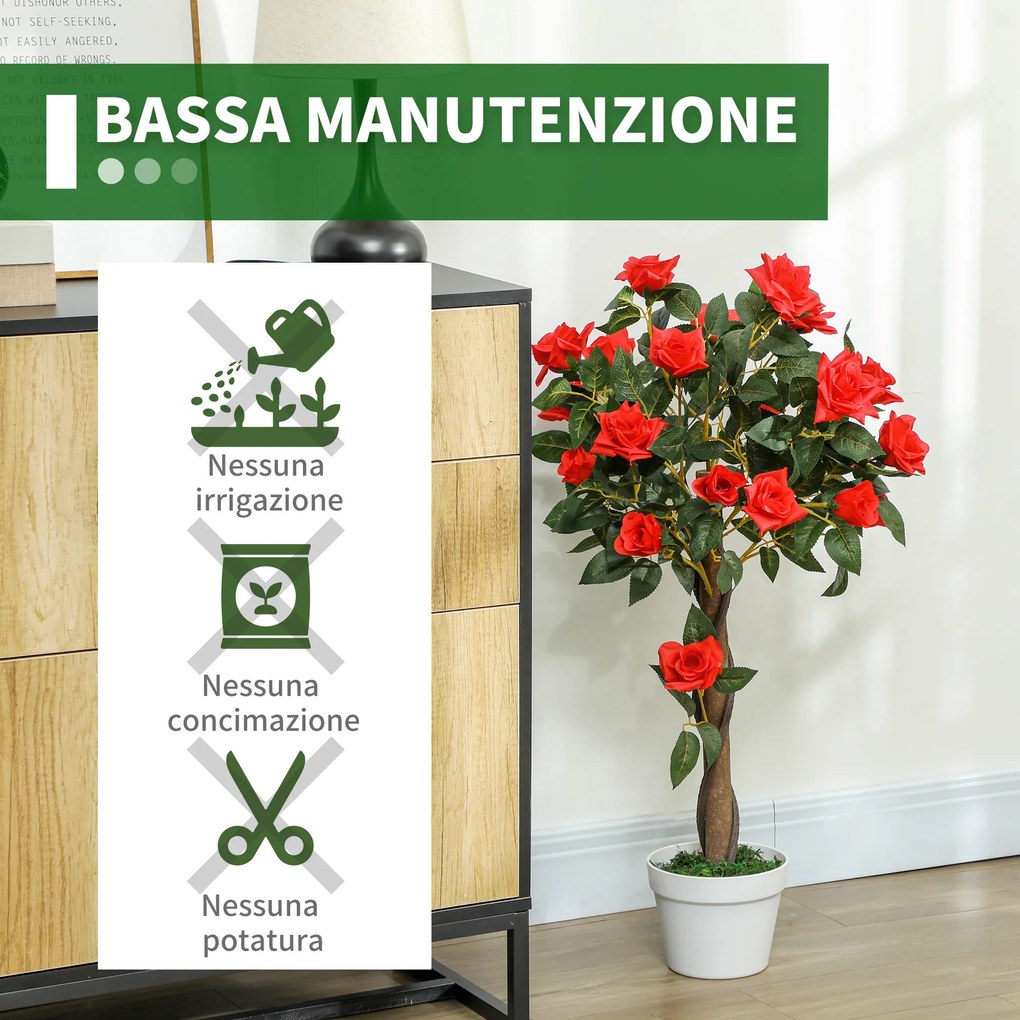 Set 2 Piante Artificiali Camelie con 21 Fiori per Interni con Vaso in PE Arancione...