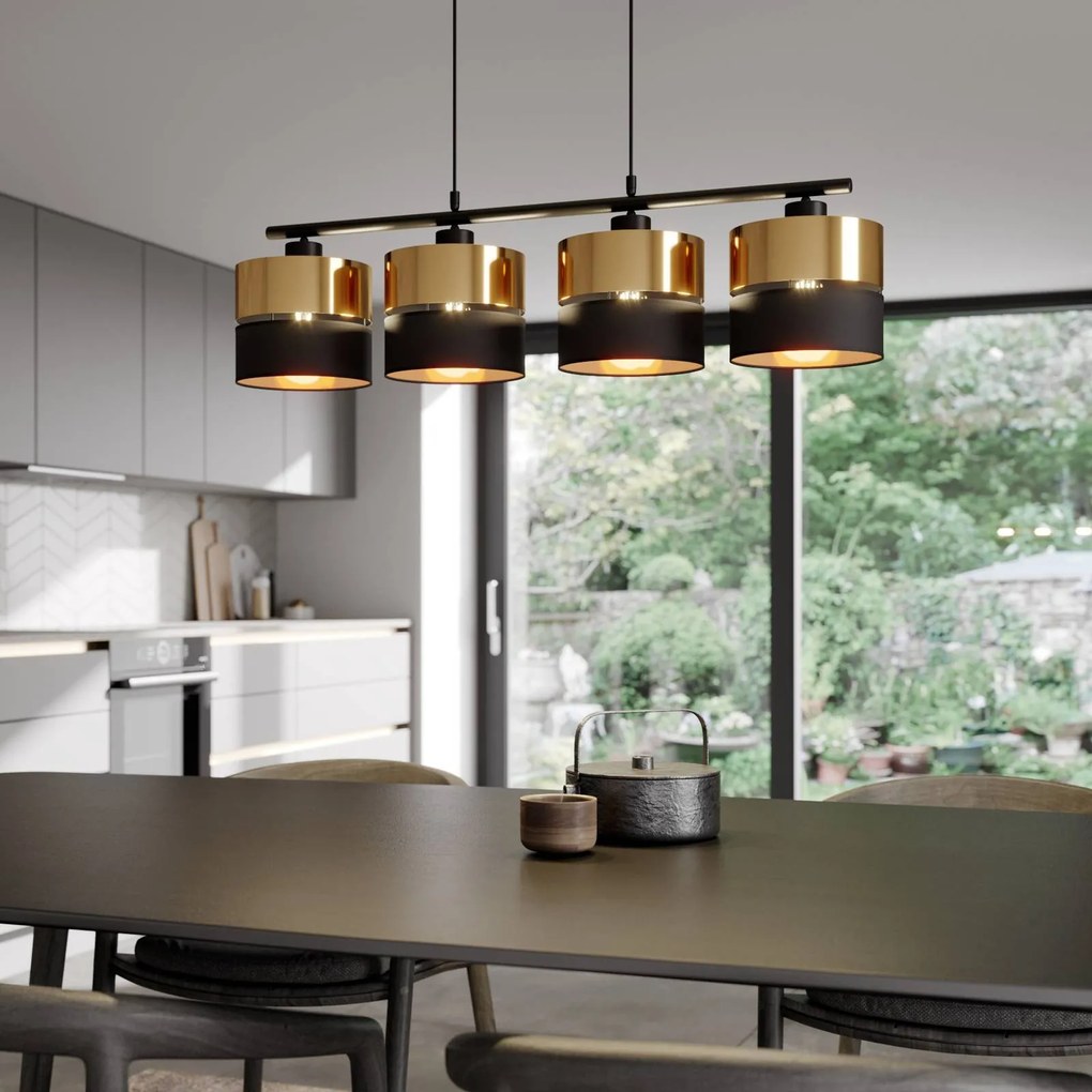 TK Lighting Lampada a sospensione Hilton, nero/oro, 4 luci
