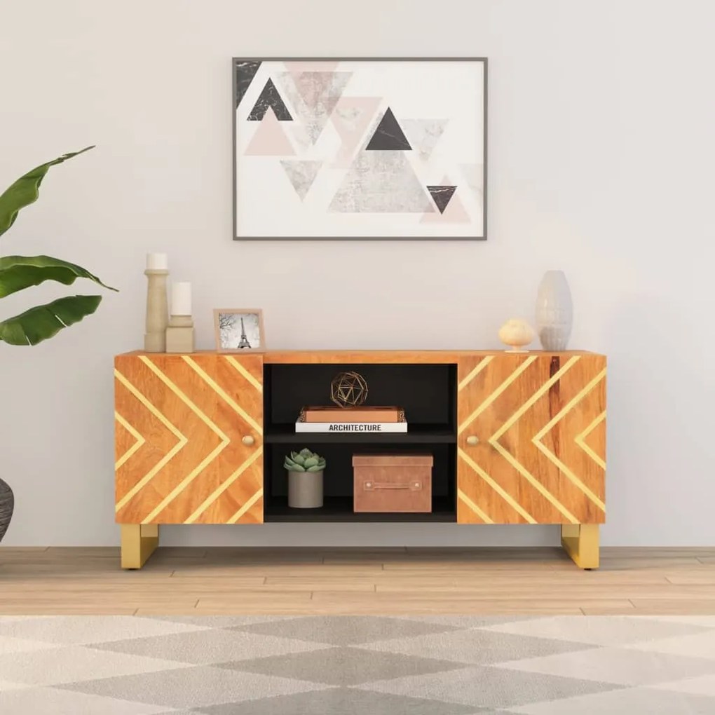Mobile porta tv marrone e nero 105x33,5x46 cm in legno di mango