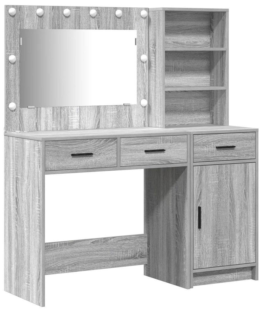 Set da toeletta in 2 pezzi con led grigio in legno ingegnerizzato