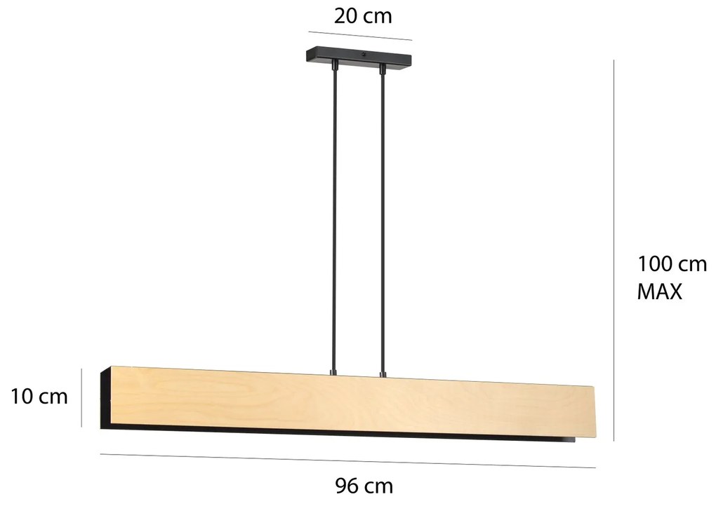 Lampadario 4 Luci Carlo In Acciaio Nero Corpo Rettangolare E Legno Naturale