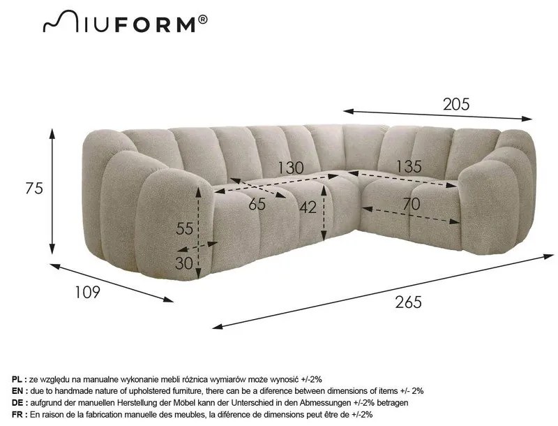 Divano angolare grigio (con penisola a destra/a L) Shell – Miuform
