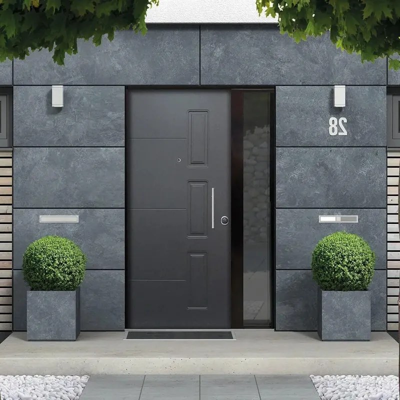 Porta blindata MASTER Jack con vetro L 85 x H 210 cm in PVC grigio/bianco, apertura spingere a sinistra, falso telaio incluso