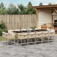 Set da Pranzo da Giardino 15 pz con Cuscini Beige in Polyrattan 3278181