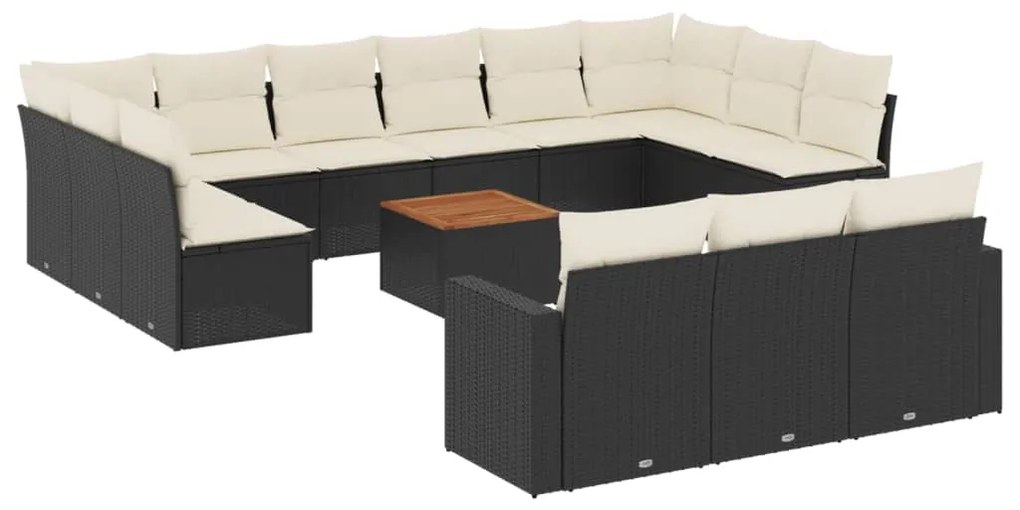 Set divani da giardino 14pz con cuscini in polyrattan nero