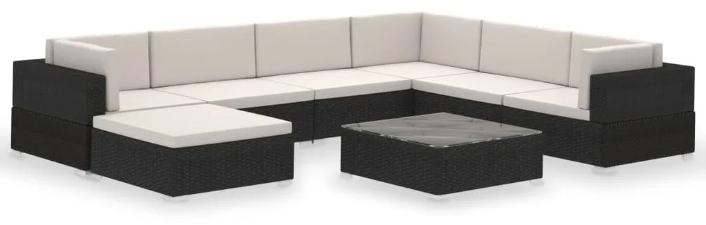 Set Divani da Giardino 8 pz con Cuscini in Polyrattan Nero