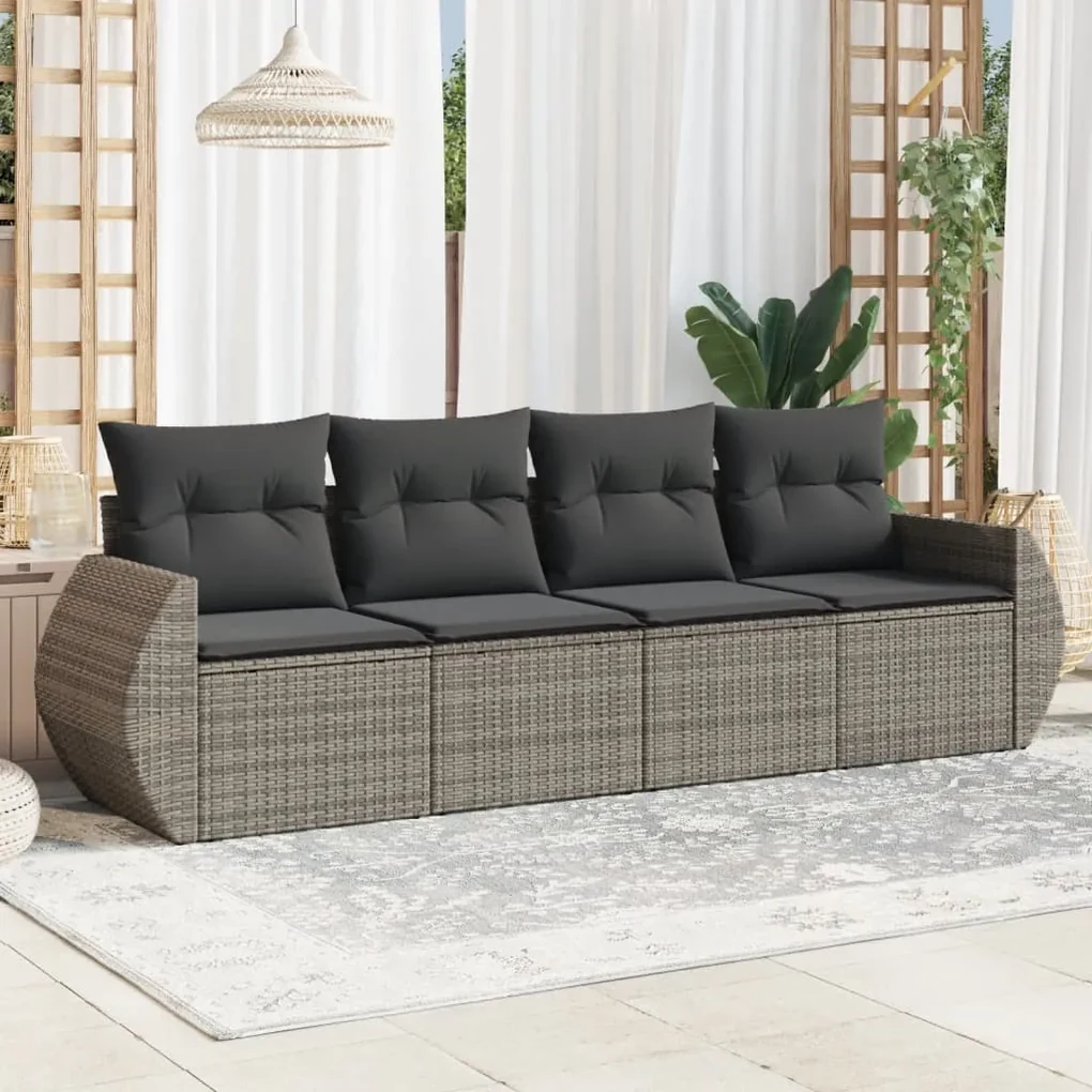 Set divani da giardino 4 pz con cuscini in polyrattan grigio