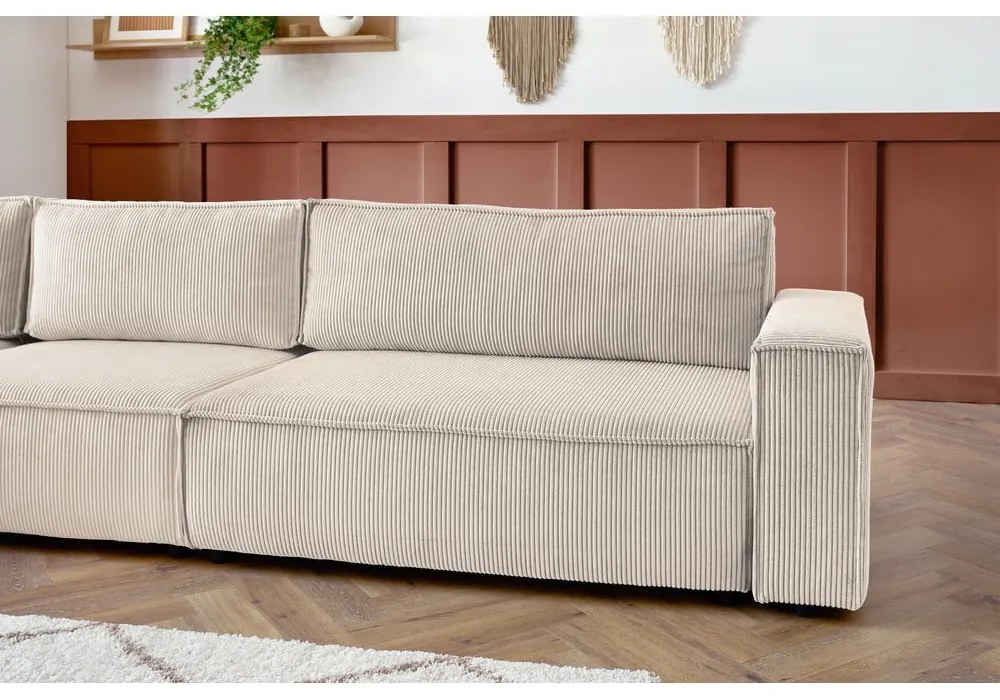 Divano angolare in velluto a coste color crema, angolo sinistro Nihad modular - Bobochic Paris