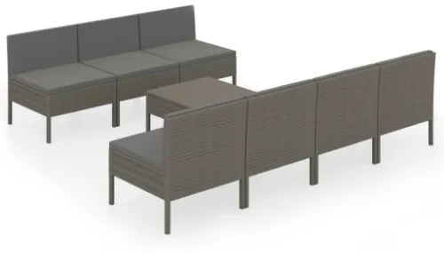 Set Divani da Giardino 8 pz con Cuscini in Polyrattan Grigio