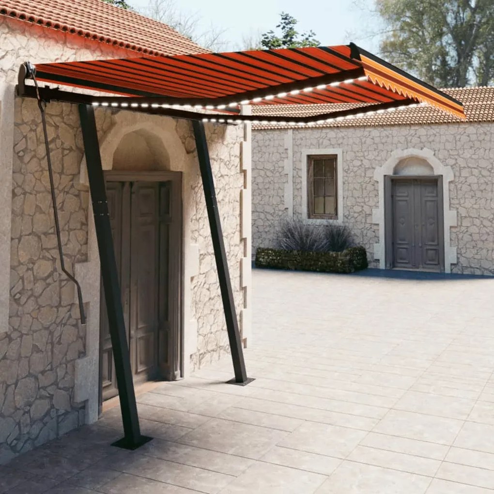 Tenda Automatica Con Sensore Vento Led 3x2,5 M Arancio Marrone /