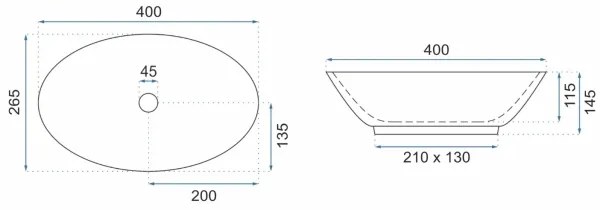 REA-U5804 - Lavabo da appoggio PAMELA MINI 26,5x40 cm ceramica/bianco lucido