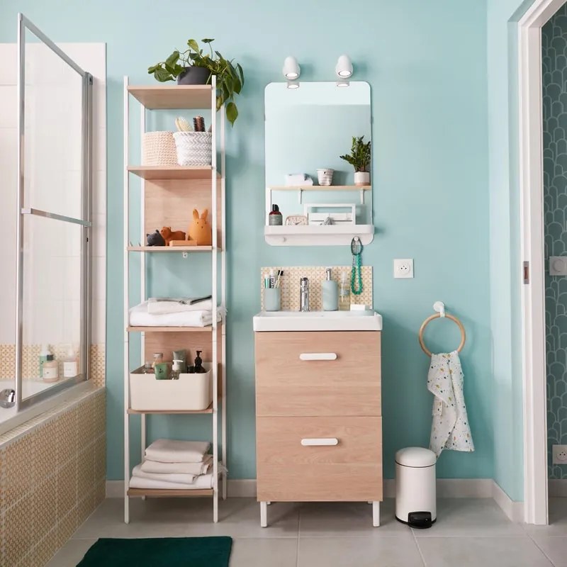 Mobile da bagno a terra sotto lavabo L 50 x H 80 x P 40 cm rovere laccato opaco, 2 cassetti SENSEA Easy