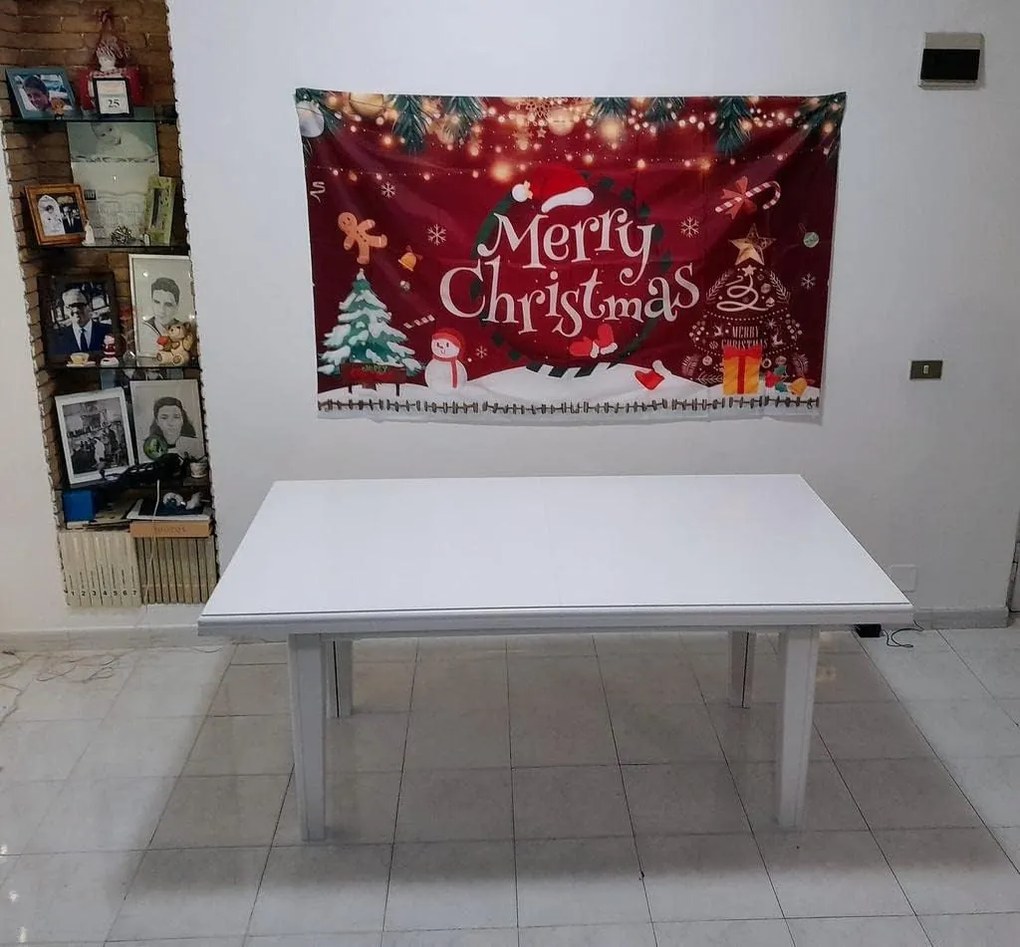 Tavolo allungabile in legno massello bianco opaco 180x85 cm