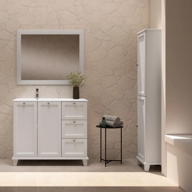 Mobile da bagno a terra sotto lavabo Unike di VISOBATH destro L 102.7 x H 85 x P 46 cm grigio perla laccato opaco, 3 cassetti, 2 ante