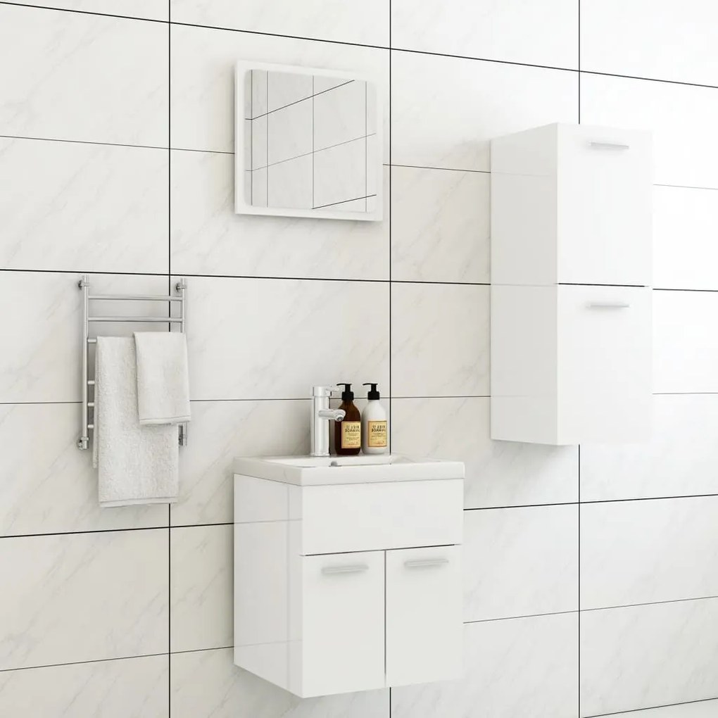 Set Mobili Da Bagno Bianco Lucido İn Truciolato /