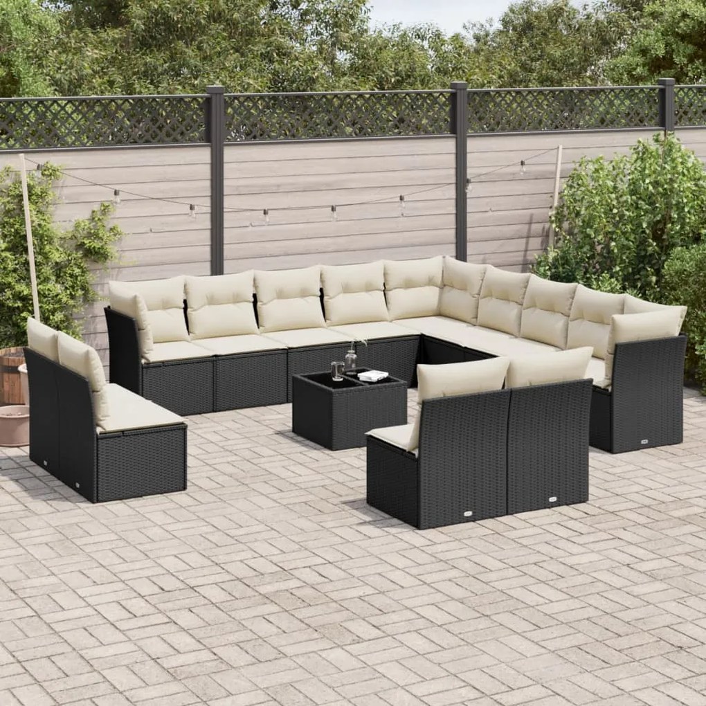 Set divani da giardino 14pz con cuscini in polyrattan nero