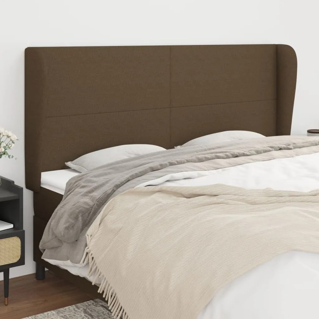 Testiera Ad Orecchio Marrone Scuro 183x23x118/128 Cm İn Tessuto /