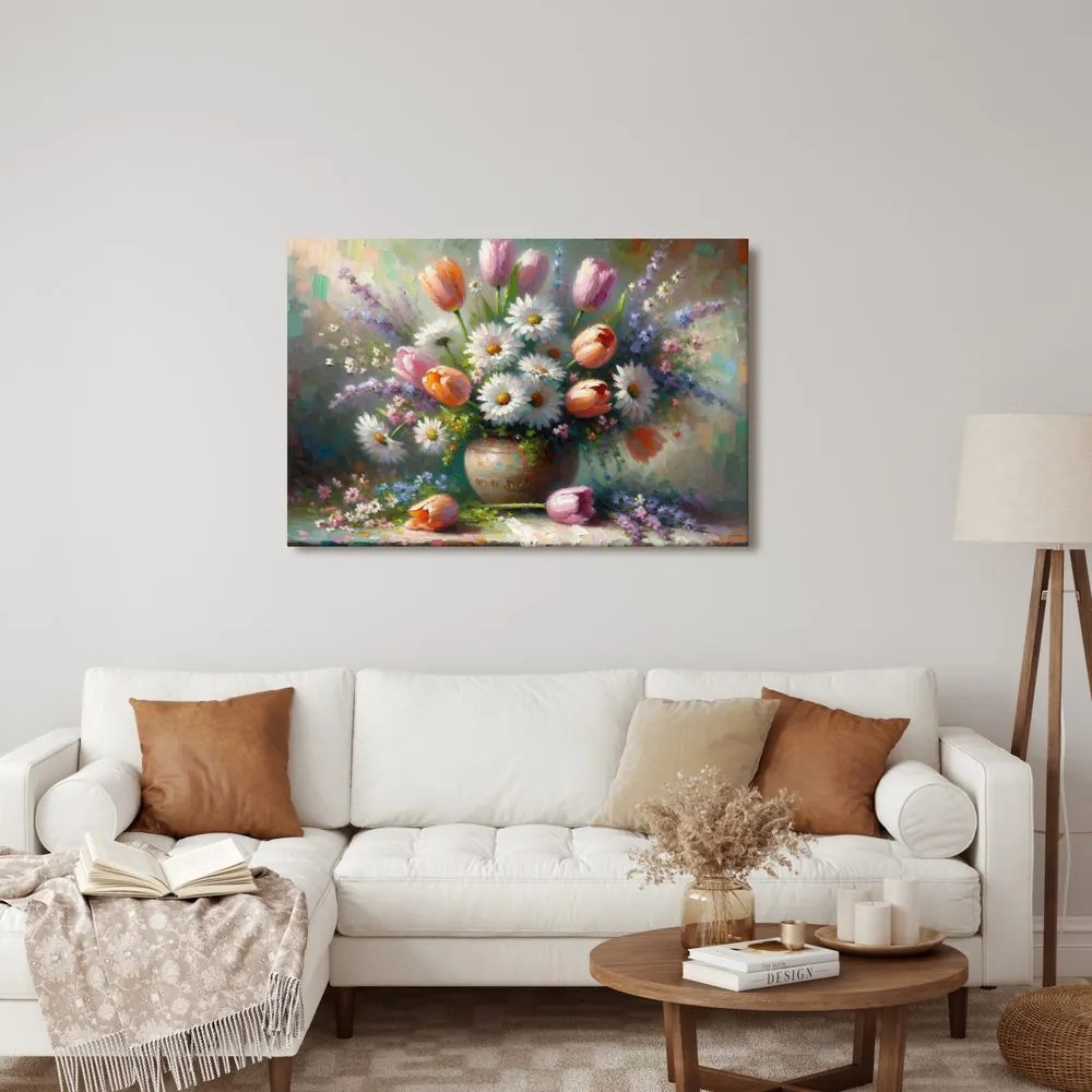 Quadro su tela – Bouquet di tulipani e margherite