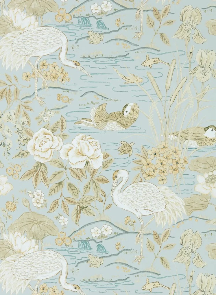 Sanderson Carta da parati Crane and Frog - Sky/ Honey
