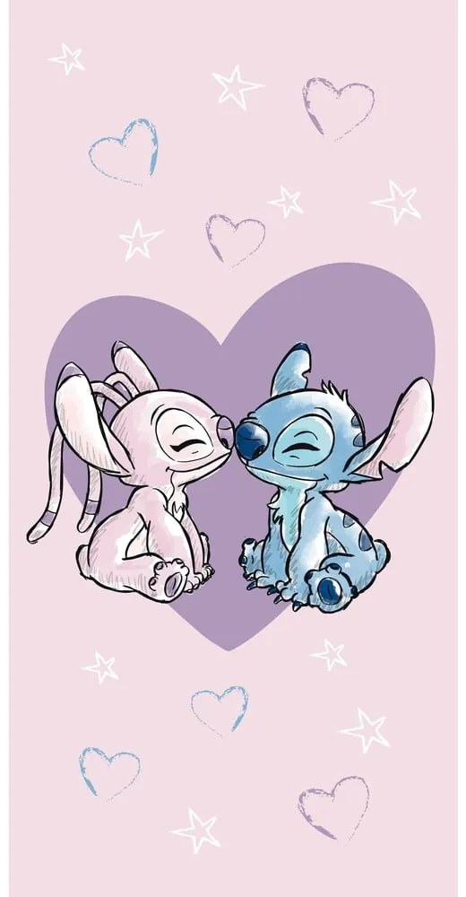 Asciugamano per bambini rosa in cotone 70x140 cm Lilo and Stitch "Love" – Jerry Fabrics