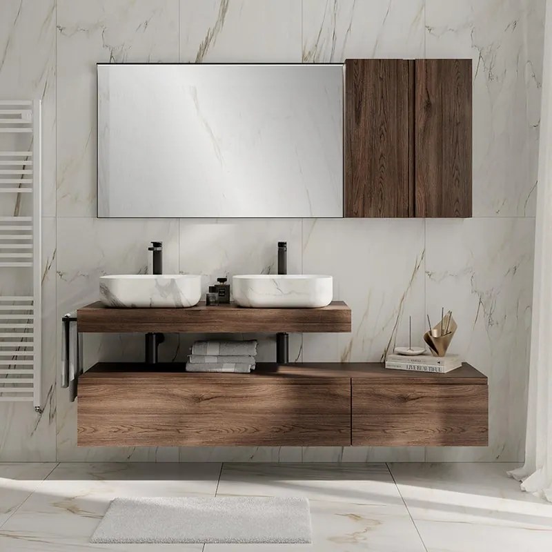 Pensile Step  L30 H75 P14 con 1 anta reversibile a chiusura ammortizzata, noce walnut