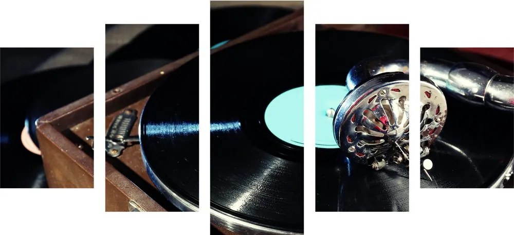 Quadri 5 pezzi – Grammofono con disco in vinile