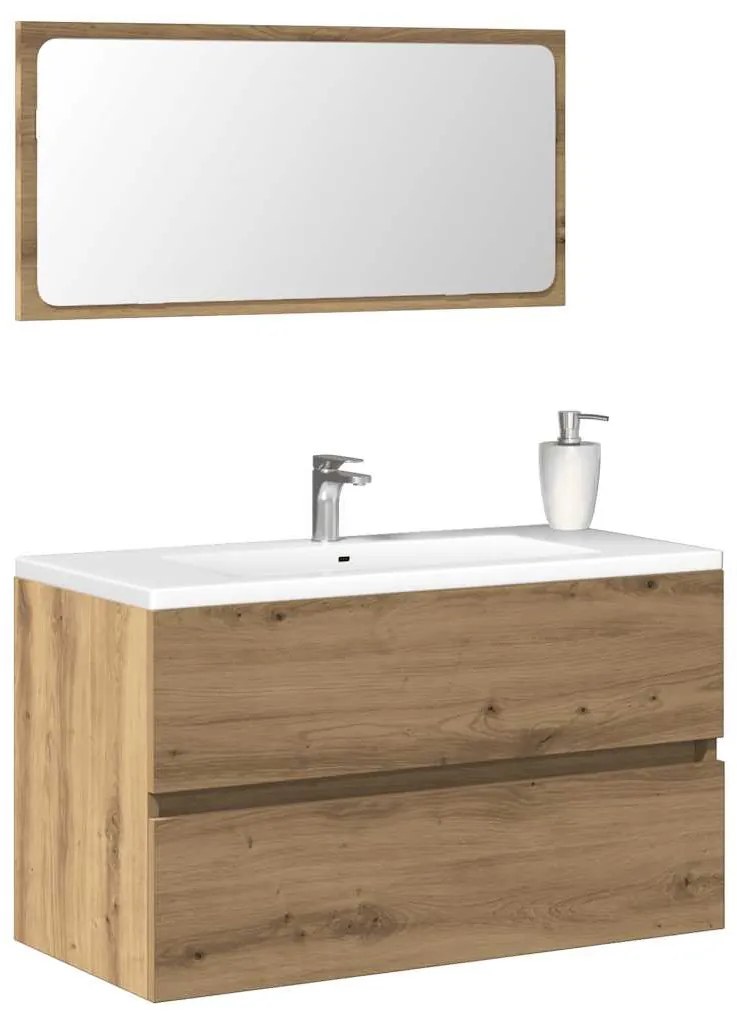 Mobile Da Bagno Con Specchio Rovere Artigianale Truciolato /
