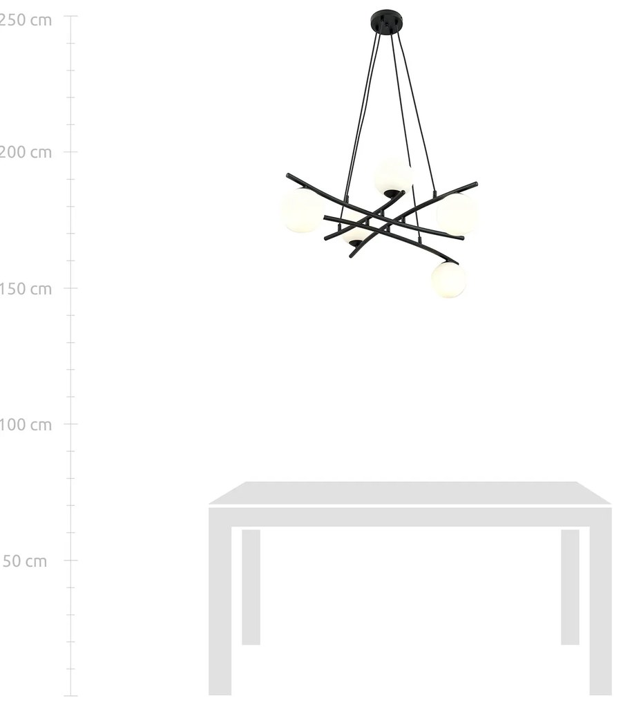 Lampadario Moderno Cadmo Acciaio Nero Bianco 5 Luci E14 Ip20