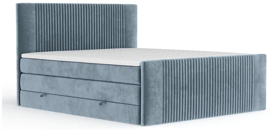 Letto boxspring blu con contenitore 200x200 cm Bergamo – Maison de Rêve