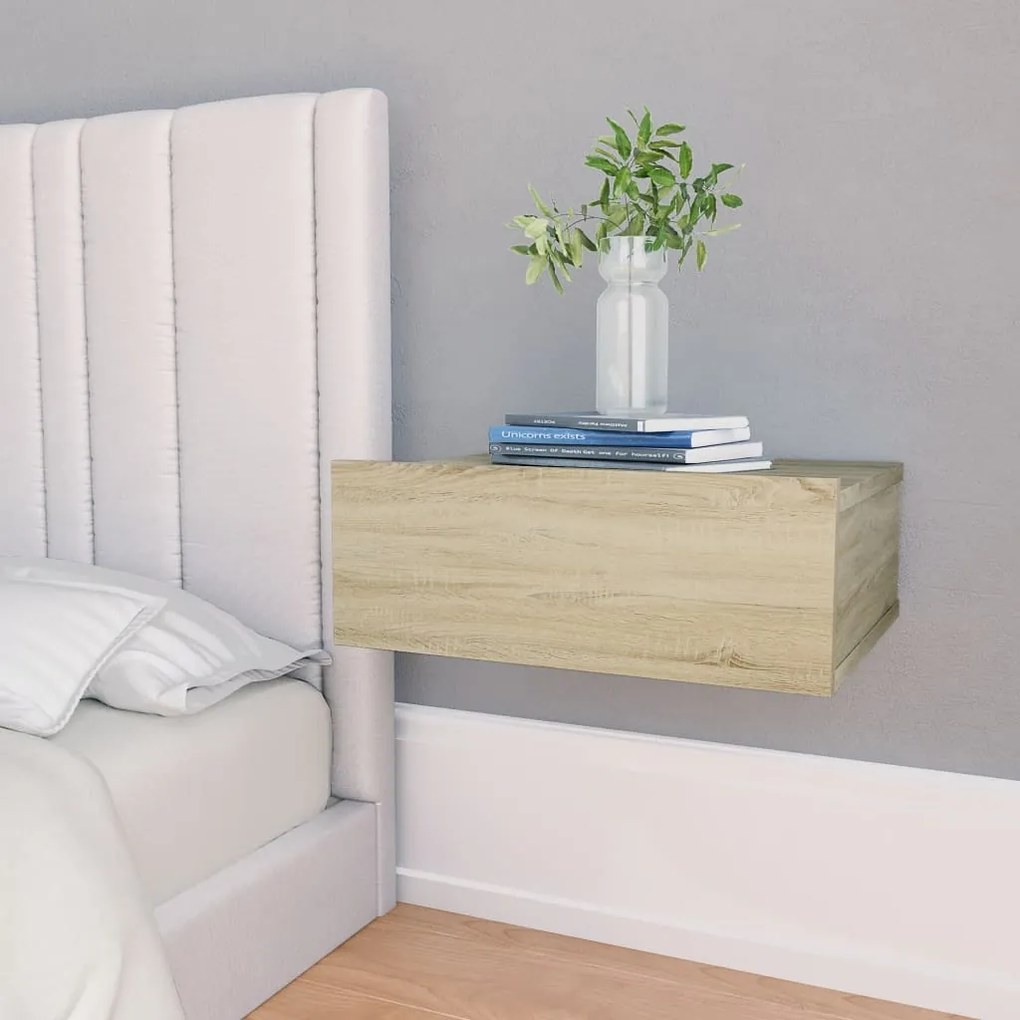 Comodino Pensile Rovere Sonoma 40x30x15 Cm İn Legno Multistrato /