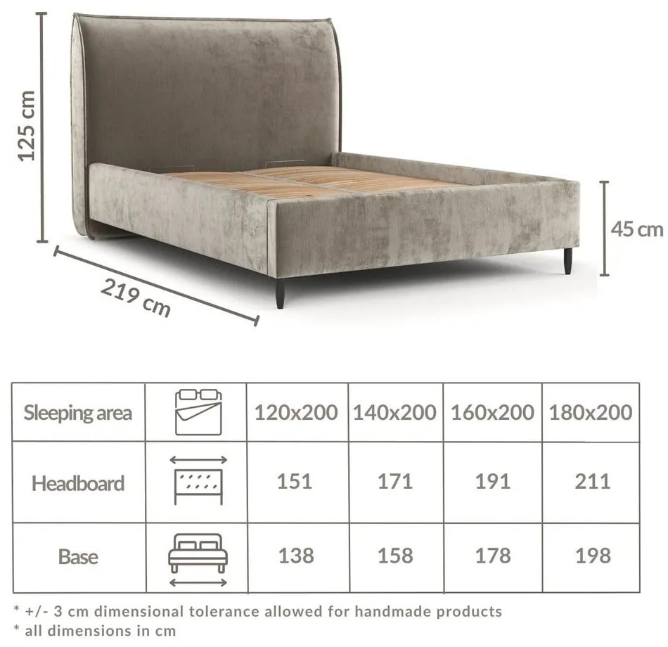 Letto matrimoniale imbottito grigio con spazio contenitivo e rete 140x200 cm Shell - Maison de Rêve