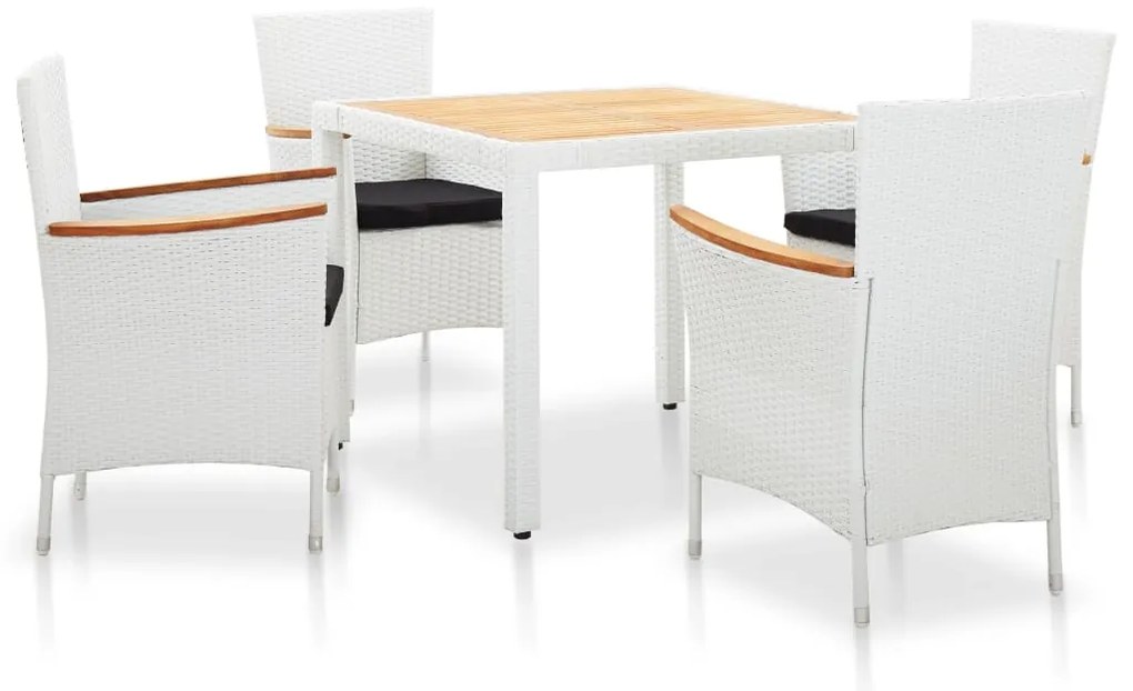 Set da pranzo da giardino 5 pz in polyrattan bianco